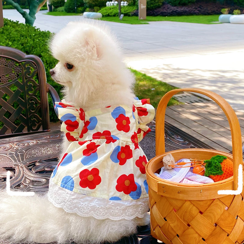 Spring And Summer Dog Clothes Cat Clothing Pet Cotton Floral Slip Dress Mesh Skirt Dress Purrfect Pawz
