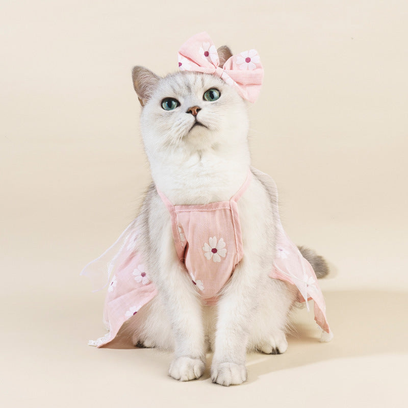 Spring And Summer Dog Clothes Cat Clothing Pet Cotton Floral Slip Dress Mesh Skirt Dress Purrfect Pawz