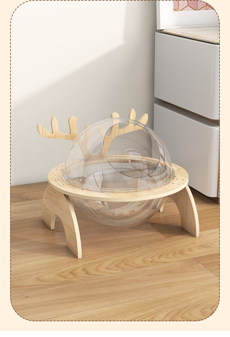 Antlers Cat Nest Four Seasons Universal Pet Supplies Chamfer Space Capsule Solid Wood Cat Bed Purrfect Pawz