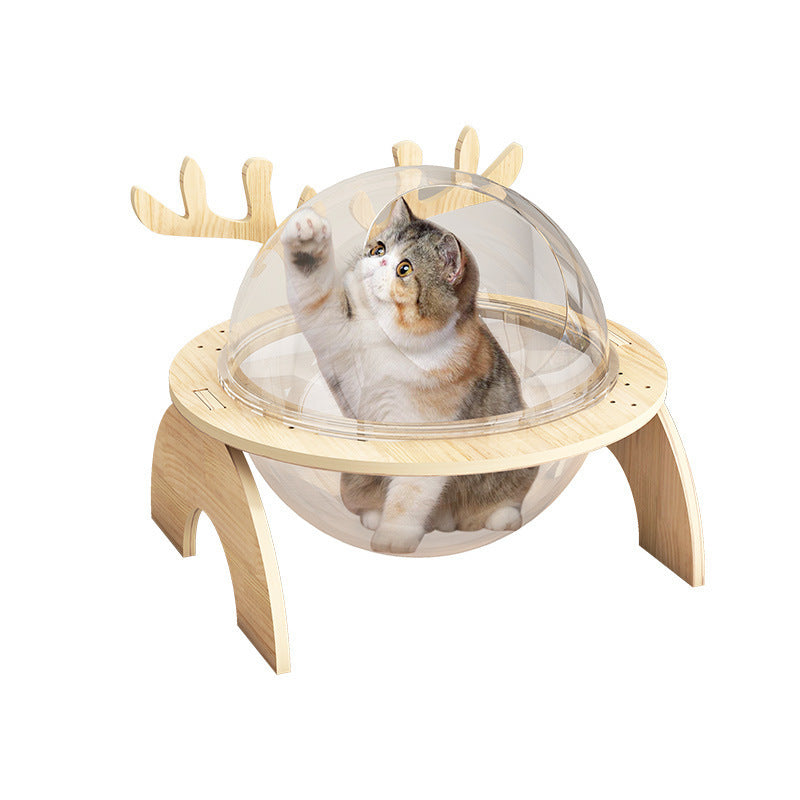 Antlers Cat Nest Four Seasons Universal Pet Supplies Chamfer Space Capsule Solid Wood Cat Bed Purrfect Pawz