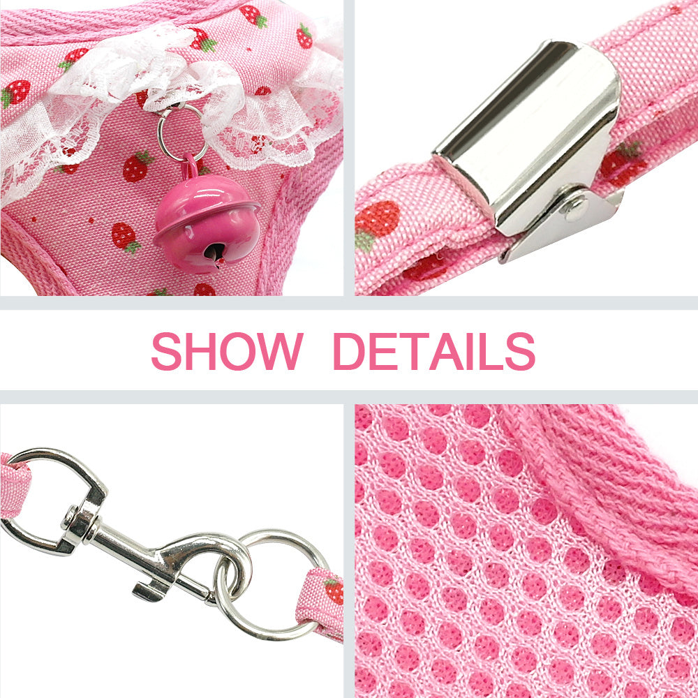 Chest harness pink bell dog leash small dog dog harness Purrfect Pawz