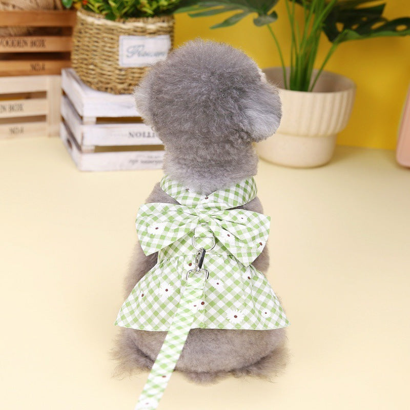 Spring And Summer New Chrysanthemum Plaid Pet Traction Buckle Clothes Purrfect Pawz