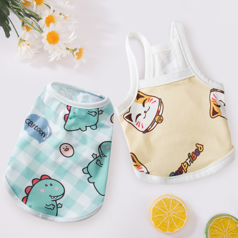 Spring and summer new pet vest full of cute little dinosaur cat clothes little dog puppy cat clothes Purrfect Pawz