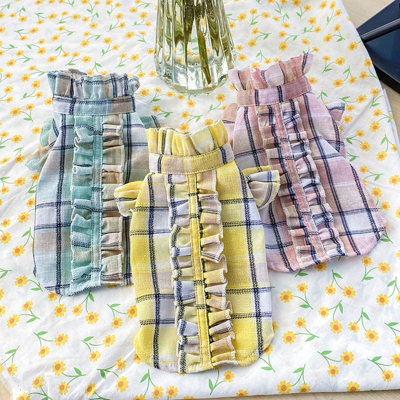 Summer Thin Pet Clothes Cat Clothes Wood Ear Check Shirt Purrfect Pawz