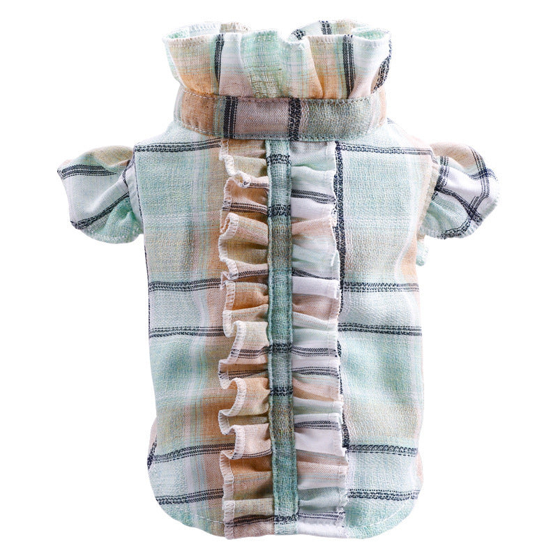 Summer Thin Pet Clothes Cat Clothes Wood Ear Check Shirt Purrfect Pawz