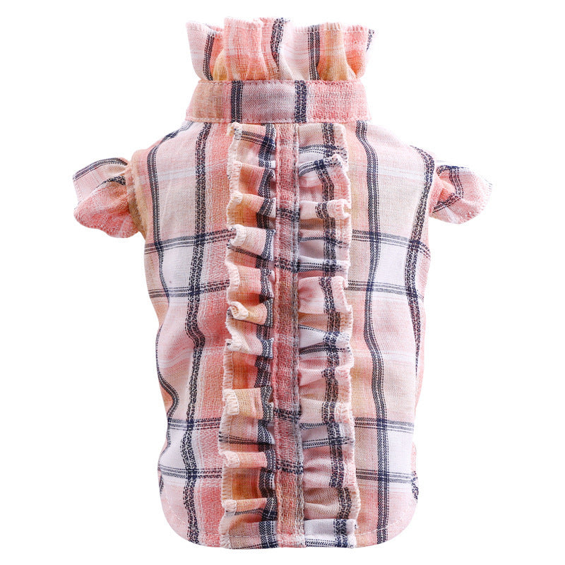 Summer Thin Pet Clothes Cat Clothes Wood Ear Check Shirt Purrfect Pawz