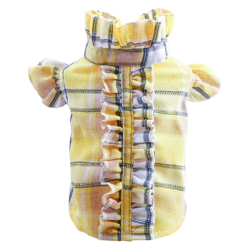 Summer Thin Pet Clothes Cat Clothes Wood Ear Check Shirt Purrfect Pawz