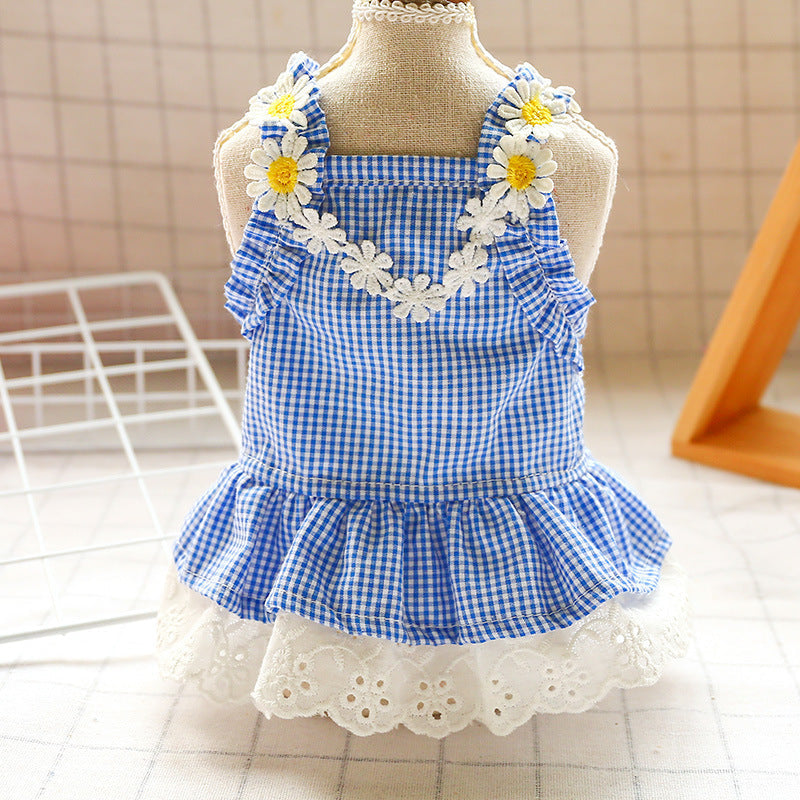 New Pet Clothes Cat Clothes Yellow Plaid Sunflower Bee Skirt Purrfect Pawz