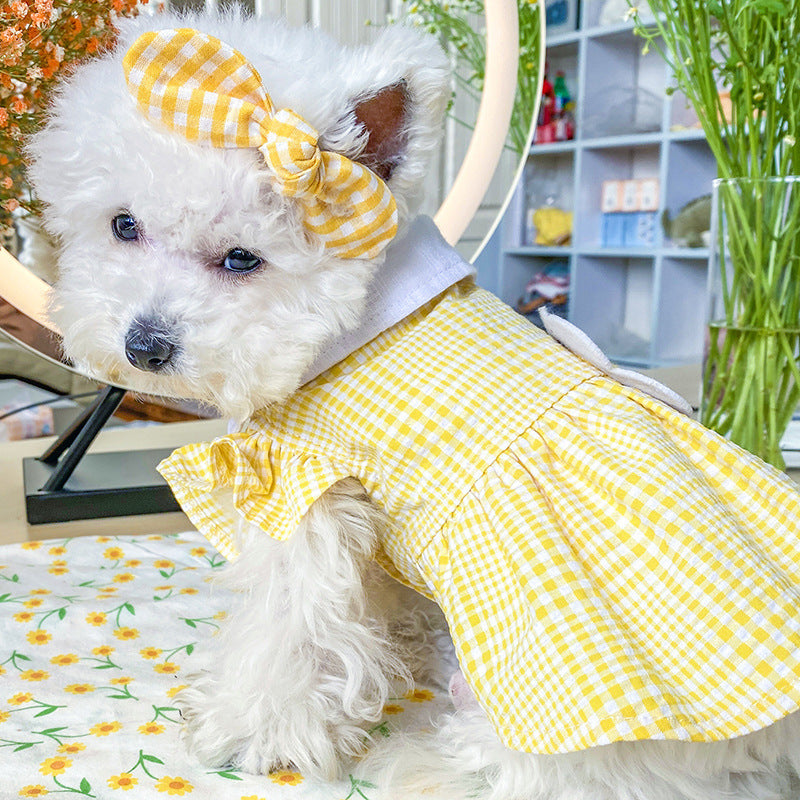 New Pet Clothes Cat Clothes Yellow Plaid Sunflower Bee Skirt Purrfect Pawz