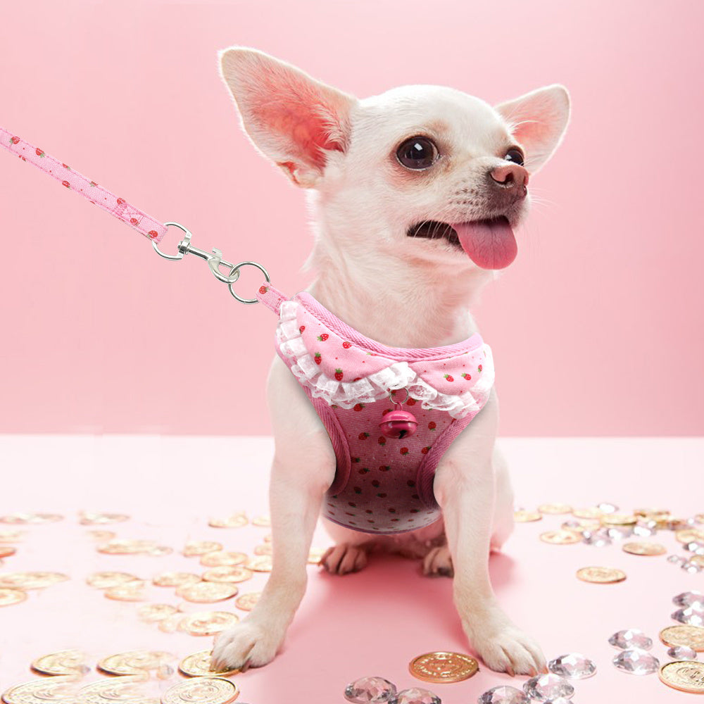 Chest harness pink bell dog leash small dog dog harness Purrfect Pawz