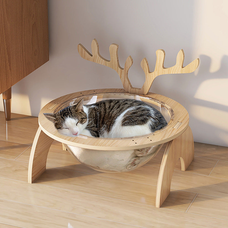 Antlers Cat Nest Four Seasons Universal Pet Supplies Chamfer Space Capsule Solid Wood Cat Bed Purrfect Pawz