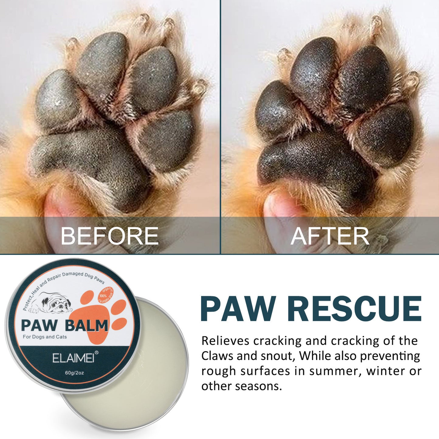 Paw Care For Dogs Cats Pets Feet And Soles Moisturizing Cream 60g Purrfect Pawz