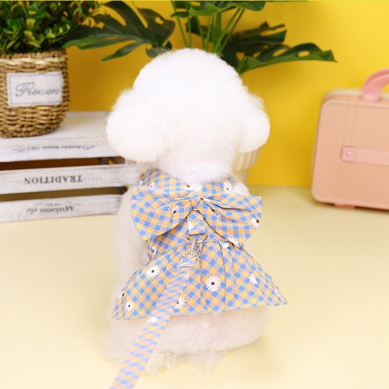 Spring And Summer New Chrysanthemum Plaid Pet Traction Buckle Clothes Purrfect Pawz