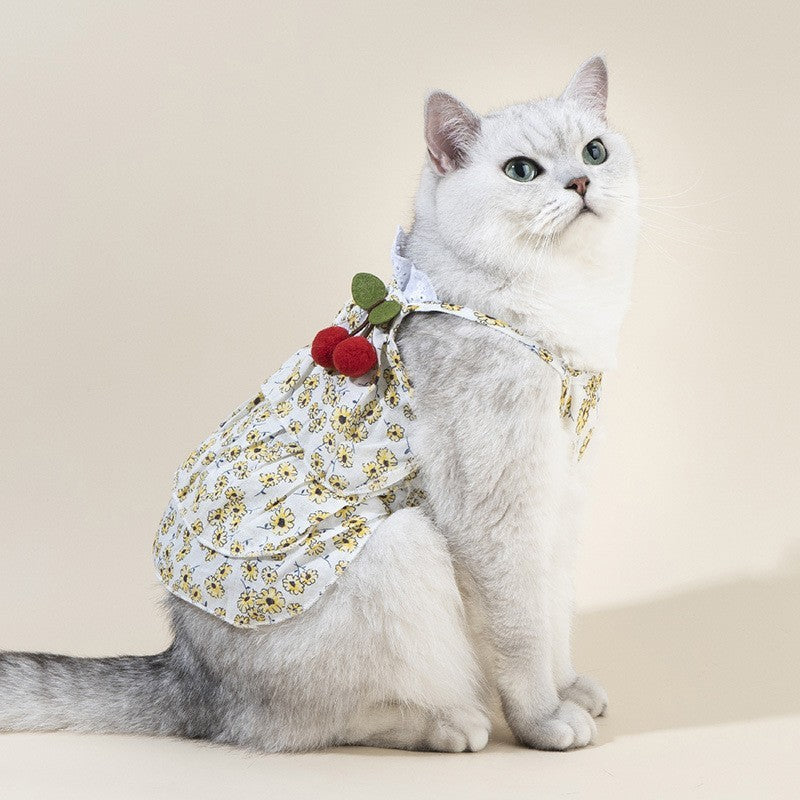 Spring And Summer Dog Clothes Cat Clothing Pet Cotton Floral Slip Dress Mesh Skirt Dress Purrfect Pawz