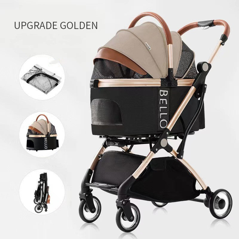 Dog Walking Pet Stroller Teddy Dog Four-wheel Universal Folding Cart Purrfect Pawz