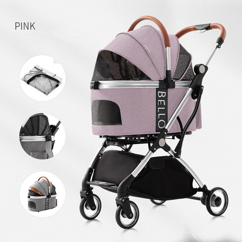 Dog Walking Pet Stroller Teddy Dog Four-wheel Universal Folding Cart Purrfect Pawz