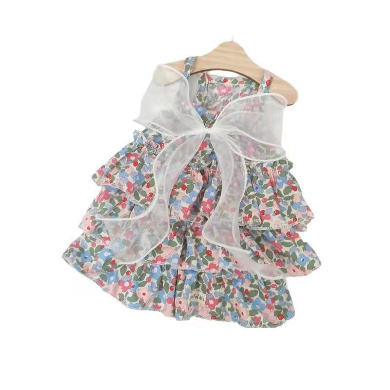 Spring And Summer Dog Clothes Cat Clothing Pet Cotton Floral Slip Dress Mesh Skirt Dress Purrfect Pawz