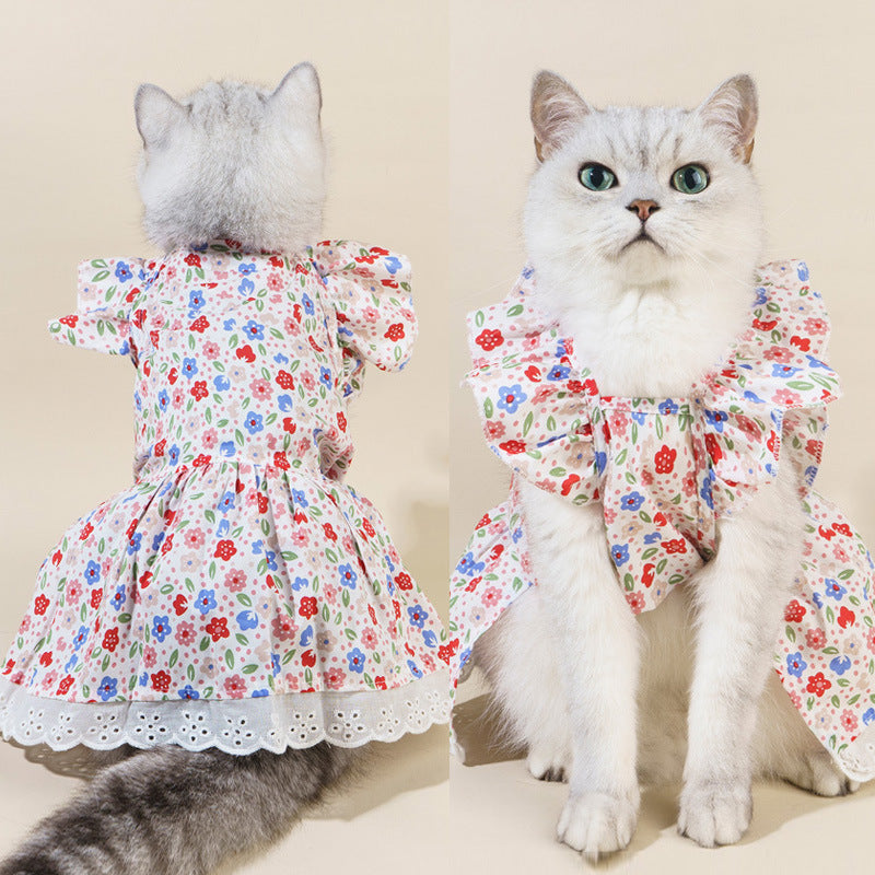 Spring And Summer Dog Clothes Cat Clothing Pet Cotton Floral Slip Dress Mesh Skirt Dress Purrfect Pawz