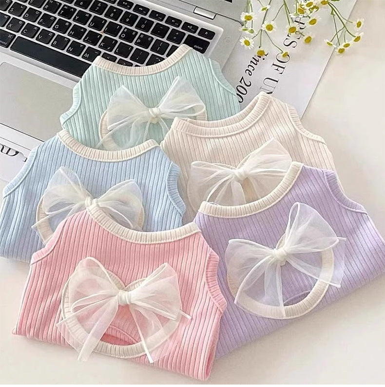Spring And Summer Dog Japanese And Korean Style Thin Vest Bow Cute Style Vest Small Dog Cat Pet Dog Clothes Purrfect Pawz