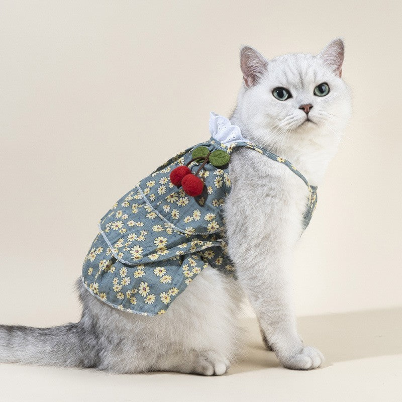 Spring And Summer Dog Clothes Cat Clothing Pet Cotton Floral Slip Dress Mesh Skirt Dress Purrfect Pawz