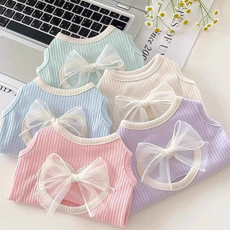 Spring And Summer Dog Japanese And Korean Style Thin Vest Bow Cute Style Vest Small Dog Cat Pet Dog Clothes Purrfect Pawz