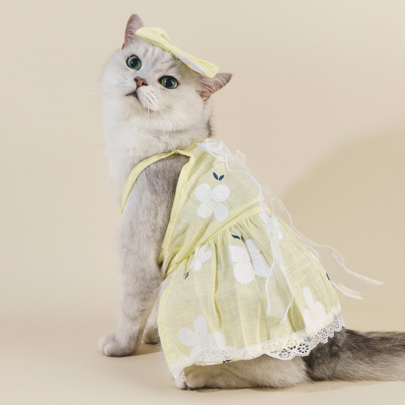 Spring And Summer Dog Clothes Cat Clothing Pet Cotton Floral Slip Dress Mesh Skirt Dress Purrfect Pawz