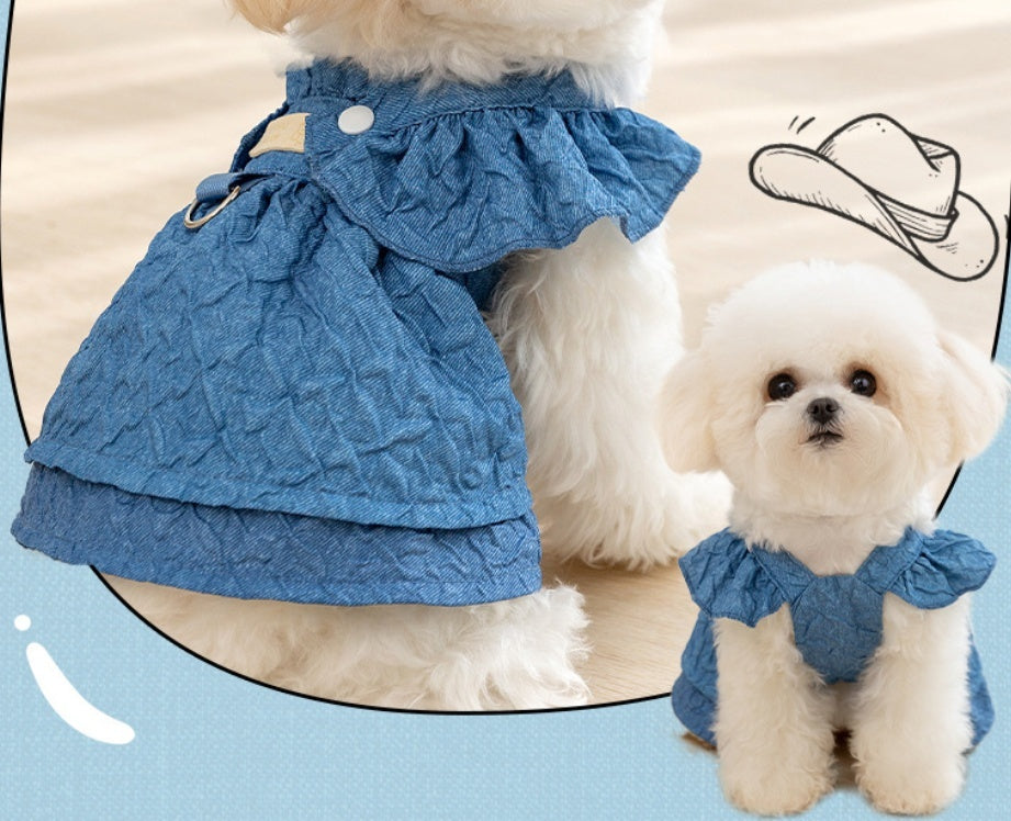 Dog Cat Classic Denim Clothes And Dresses Puppy Anti-lint Summer Thin Bichon Pet Clothing Small Dog Purrfect Pawz