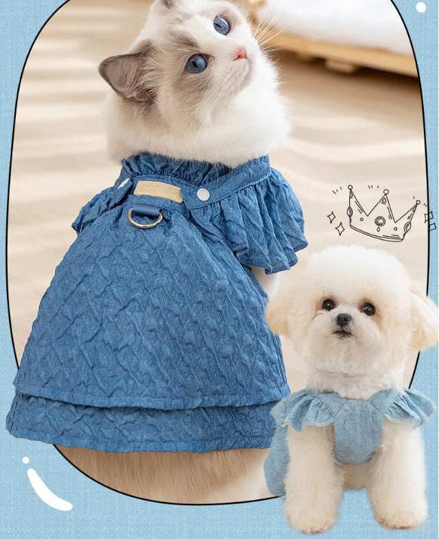Dog Cat Classic Denim Clothes And Dresses Puppy Anti-lint Summer Thin Bichon Pet Clothing Small Dog Purrfect Pawz