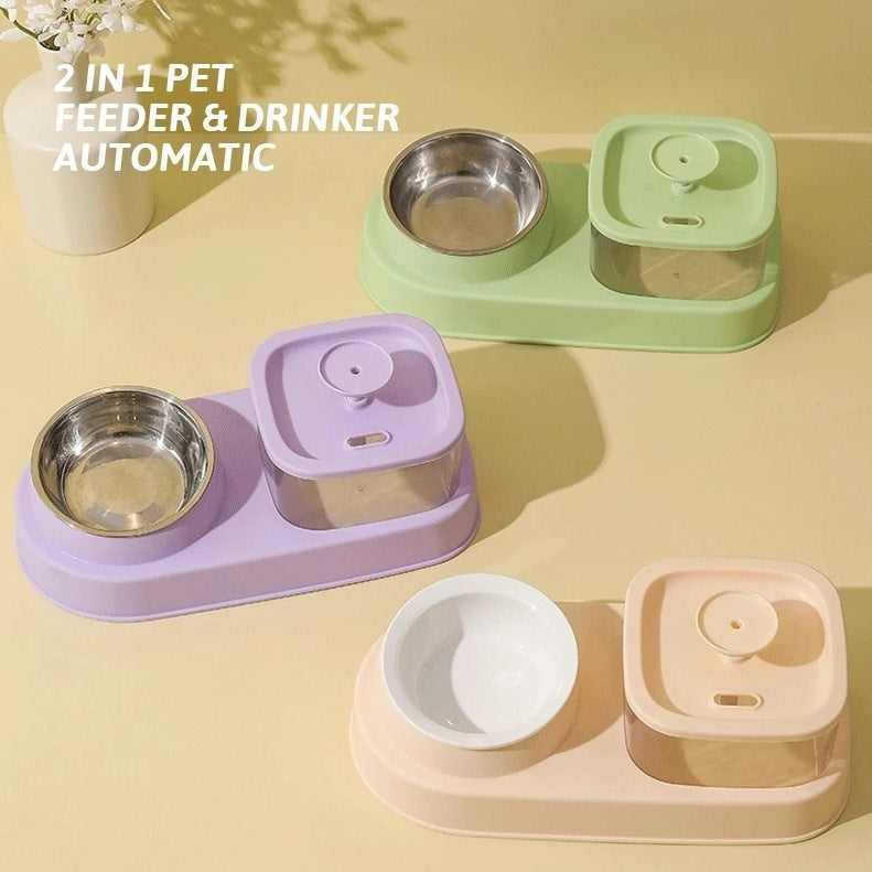 Cat Water Dispenser And Feeding Bowl 2-in-1, Dry And Wet Separation Automatic Water Dispenser Sturdy Cat Feeding Bowl Cat And Dog Feeding Supplies Easy To Clean Flow Design Purrfect Pawz