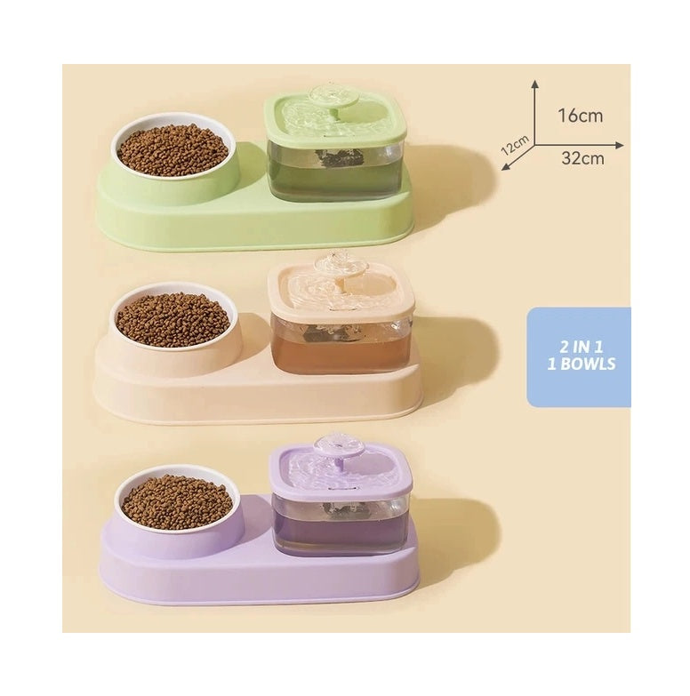 Cat Water Dispenser And Feeding Bowl 2-in-1, Dry And Wet Separation Automatic Water Dispenser Sturdy Cat Feeding Bowl Cat And Dog Feeding Supplies Easy To Clean Flow Design Purrfect Pawz