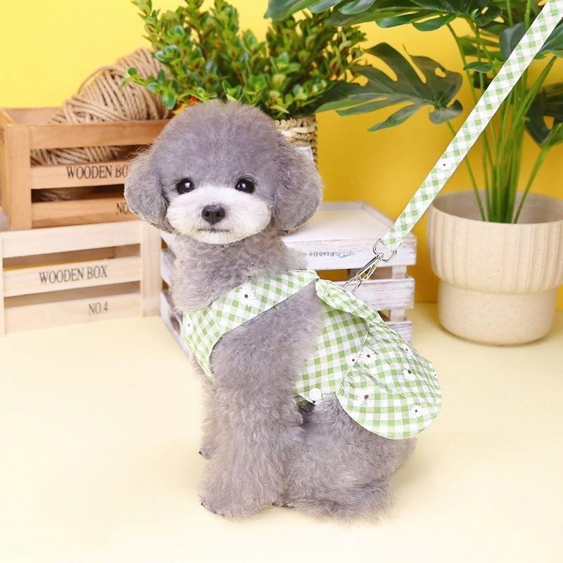 Spring And Summer New Chrysanthemum Plaid Pet Traction Buckle Clothes Purrfect Pawz