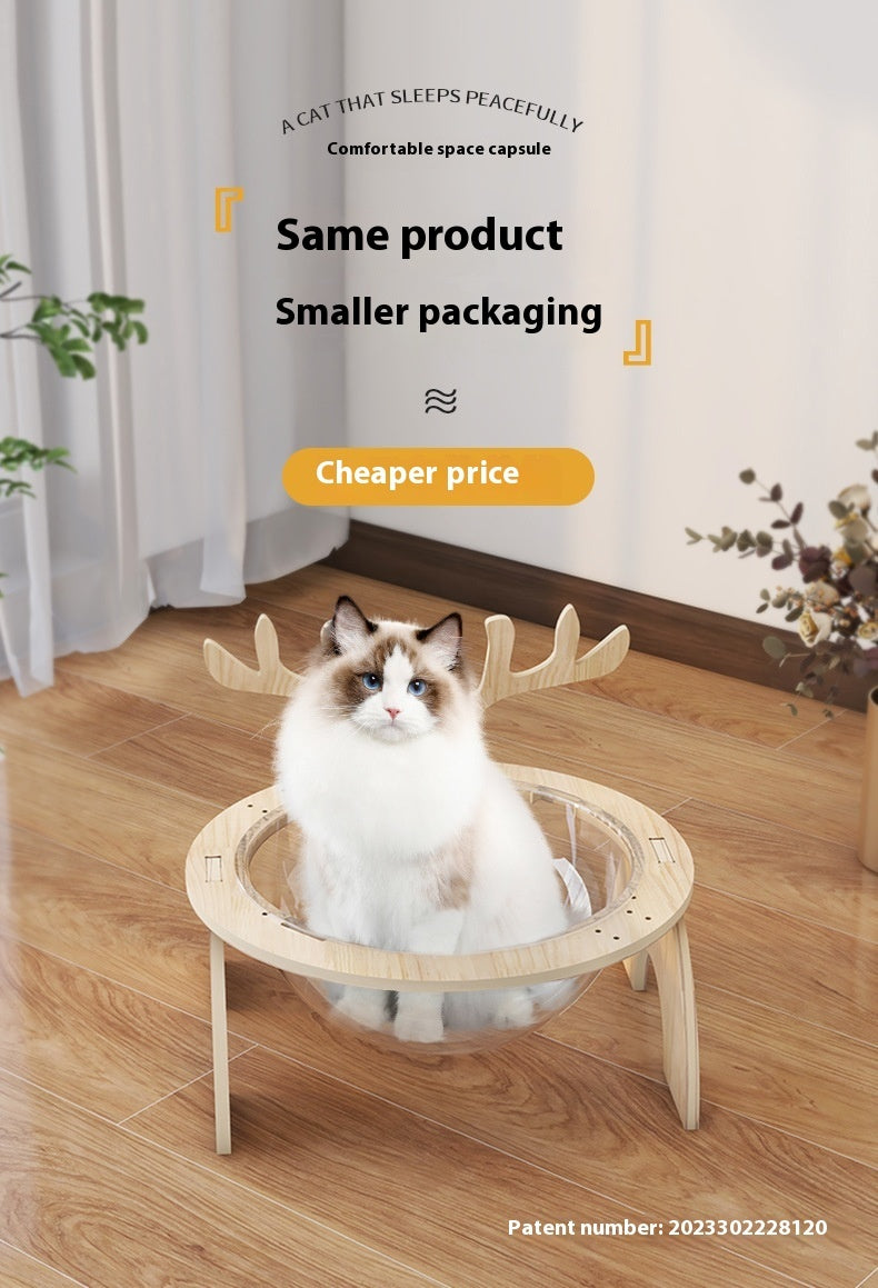 Antlers Cat Nest Four Seasons Universal Pet Supplies Chamfer Space Capsule Solid Wood Cat Bed Purrfect Pawz