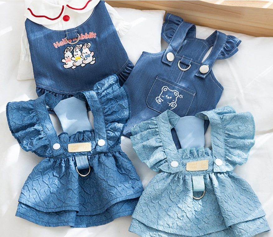 Dog Cat Classic Denim Clothes And Dresses Puppy Anti-lint Summer Thin Bichon Pet Clothing Small Dog Purrfect Pawz