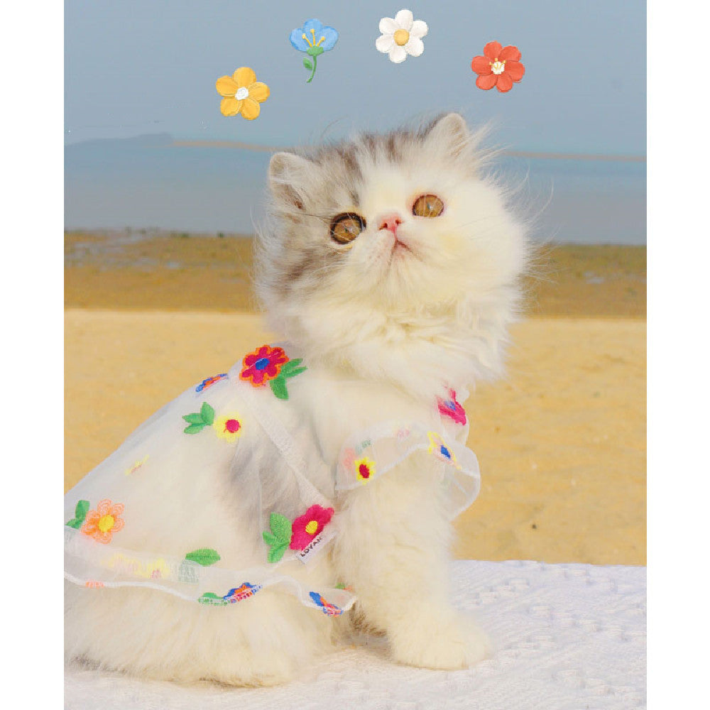 Mesh Flower Embroidery Dress Cat Clothes Purrfect Pawz
