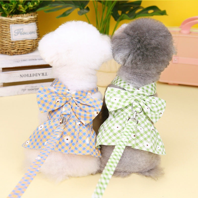 Spring And Summer New Chrysanthemum Plaid Pet Traction Buckle Clothes Purrfect Pawz