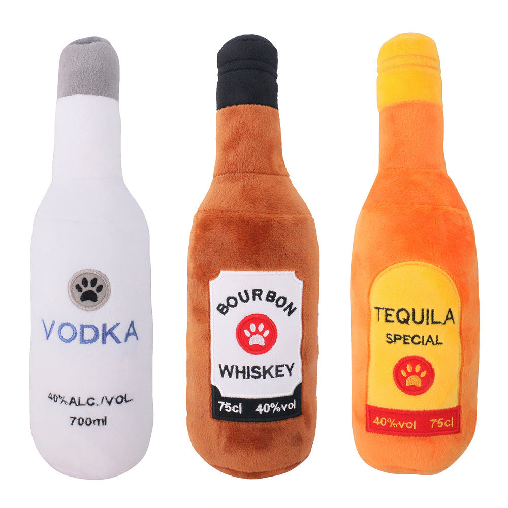 Pet Cats And Dogs Vocal Toys Plush Wine Bottle Chewing Teeth Stick Donut Small Purrfect Pawz