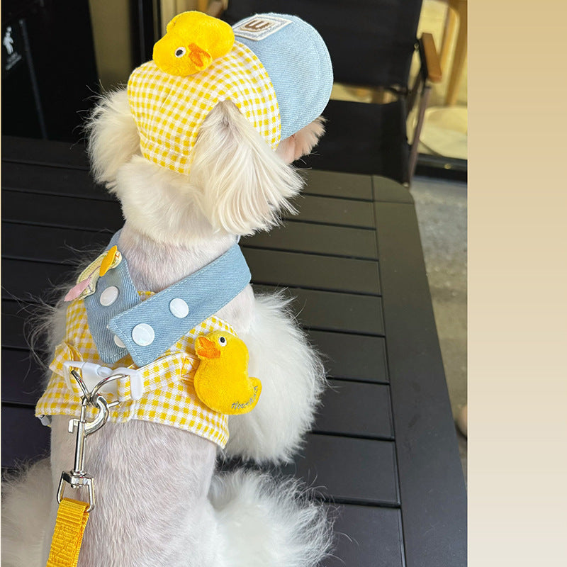 Spring Summer Pet Wire Rope Pulling Rope Cute Hat Three Piece Cat Clothes Outgoing Pulling Set Dog Harness And Leash Set Purrfect Pawz