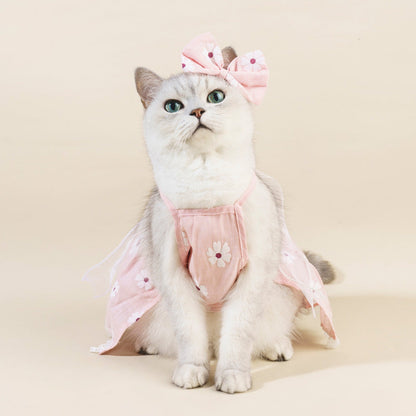 Spring And Summer Dog Clothes Cat Clothing Pet Cotton Floral Slip Dress Mesh Skirt Dress Purrfect Pawz