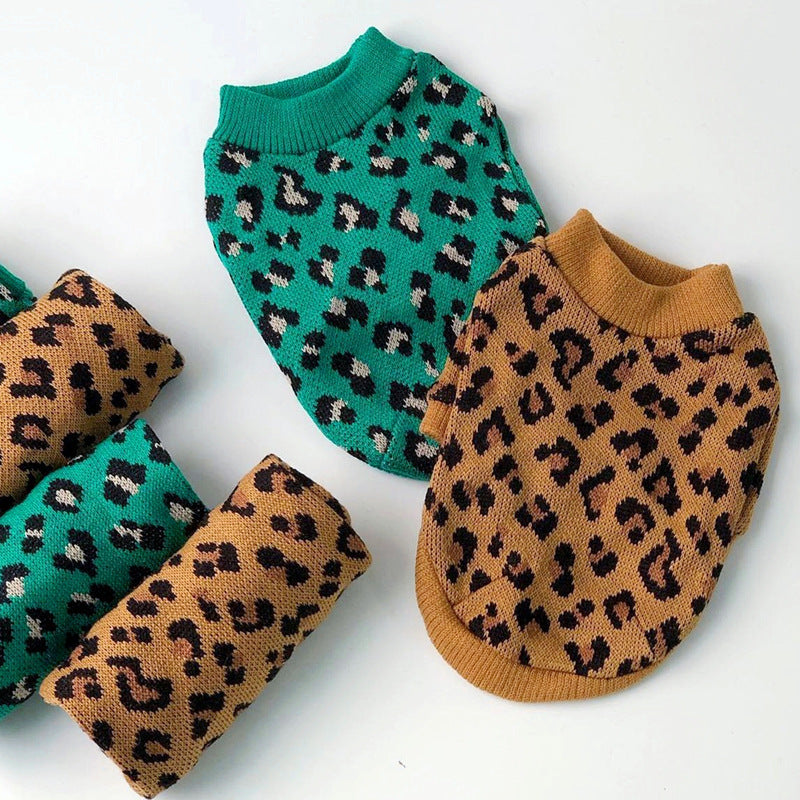 Knitted Dog Leopard-print Sweater Small Dog Pet Dog Cat Clothes Purrfect Pawz