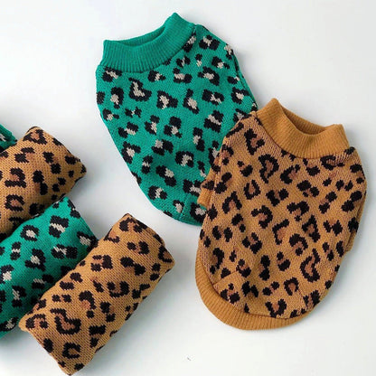Knitted Dog Leopard-print Sweater Small Dog Pet Dog Cat Clothes Purrfect Pawz