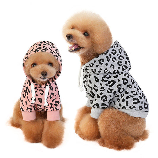 New Pet Sweater Fashion Leopard Dog Clothes Hooded Printing Simple Design Method Fighting Clothes Purrfect Pawz