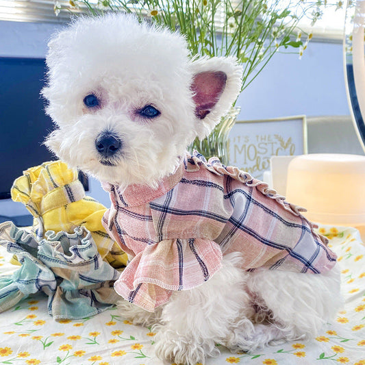 Summer Thin Pet Clothes Cat Clothes Wood Ear Check Shirt Purrfect Pawz