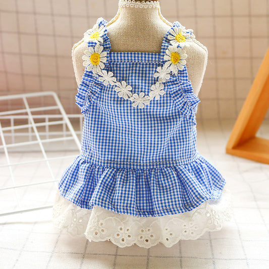 New Pet Clothes Cat Clothes Yellow Plaid Sunflower Bee Skirt Purrfect Pawz