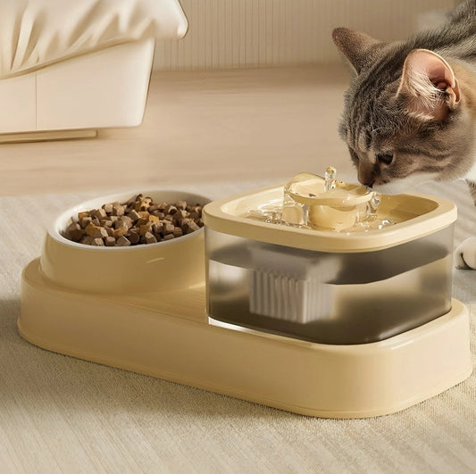 Cat Water Dispenser And Feeding Bowl 2-in-1, Dry And Wet Separation Automatic Water Dispenser Sturdy Cat Feeding Bowl Cat And Dog Feeding Supplies Easy To Clean Flow Design Purrfect Pawz