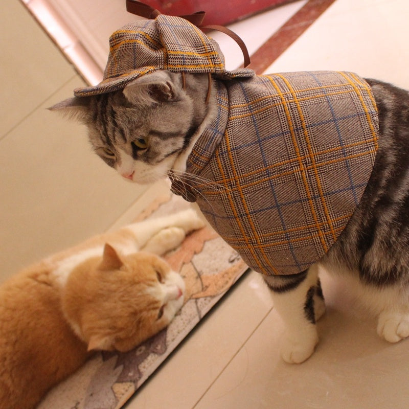 Detective Clothes Cloak Hat Suit Funny Cat Dog Clothes Purrfect Pawz