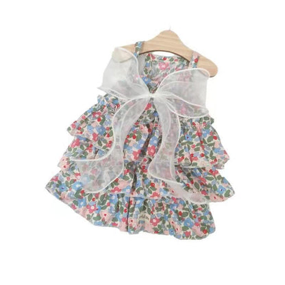 Spring And Summer Dog Clothes Cat Clothing Pet Cotton Floral Slip Dress Mesh Skirt Dress Purrfect Pawz