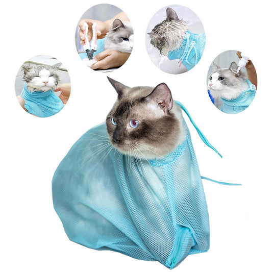 Pet Soft Cat Grooming Bag Adjustable Multifunctional Polyester Cat Washing Shower Mesh Bags Pet Nail Trimming Bags Purrfect Pawz