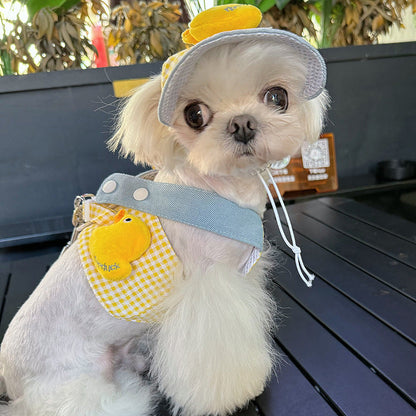 Spring Summer Pet Wire Rope Pulling Rope Cute Hat Three Piece Cat Clothes Outgoing Pulling Set Dog Harness And Leash Set Purrfect Pawz