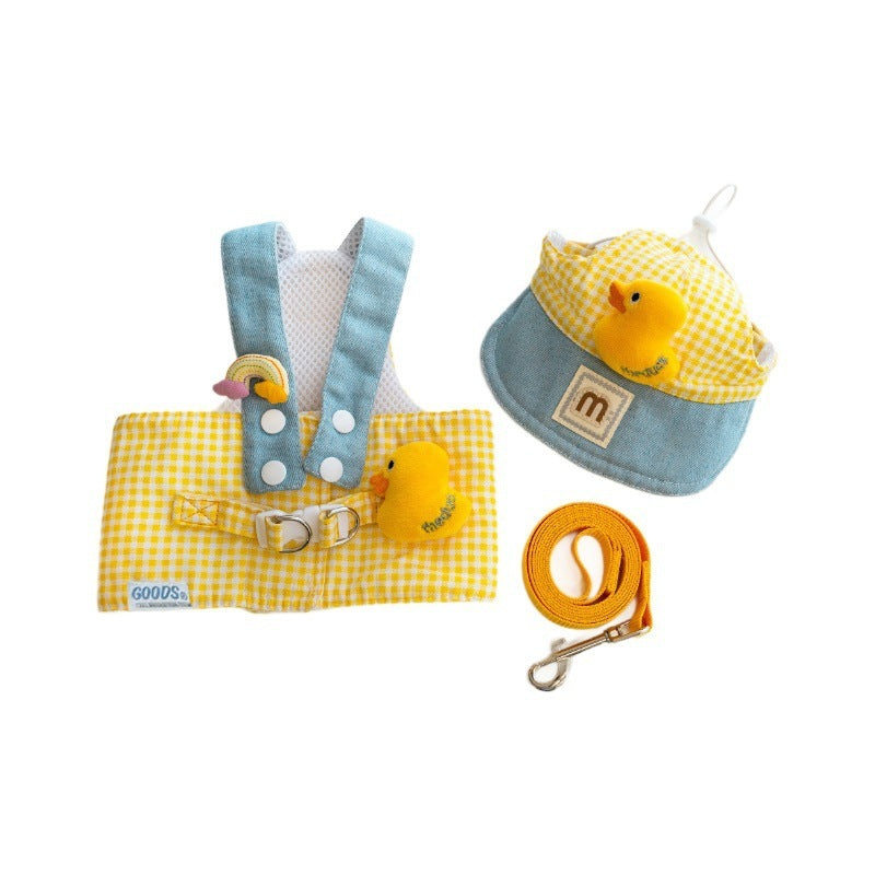 Spring Summer Pet Wire Rope Pulling Rope Cute Hat Three Piece Cat Clothes Outgoing Pulling Set Dog Harness And Leash Set Purrfect Pawz