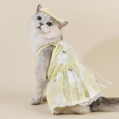 Spring And Summer Dog Clothes Cat Clothing Pet Cotton Floral Slip Dress Mesh Skirt Dress Purrfect Pawz